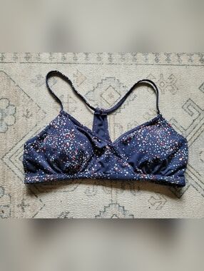 Carve Designs Navy Floral Triangle Bralette with Red Accents